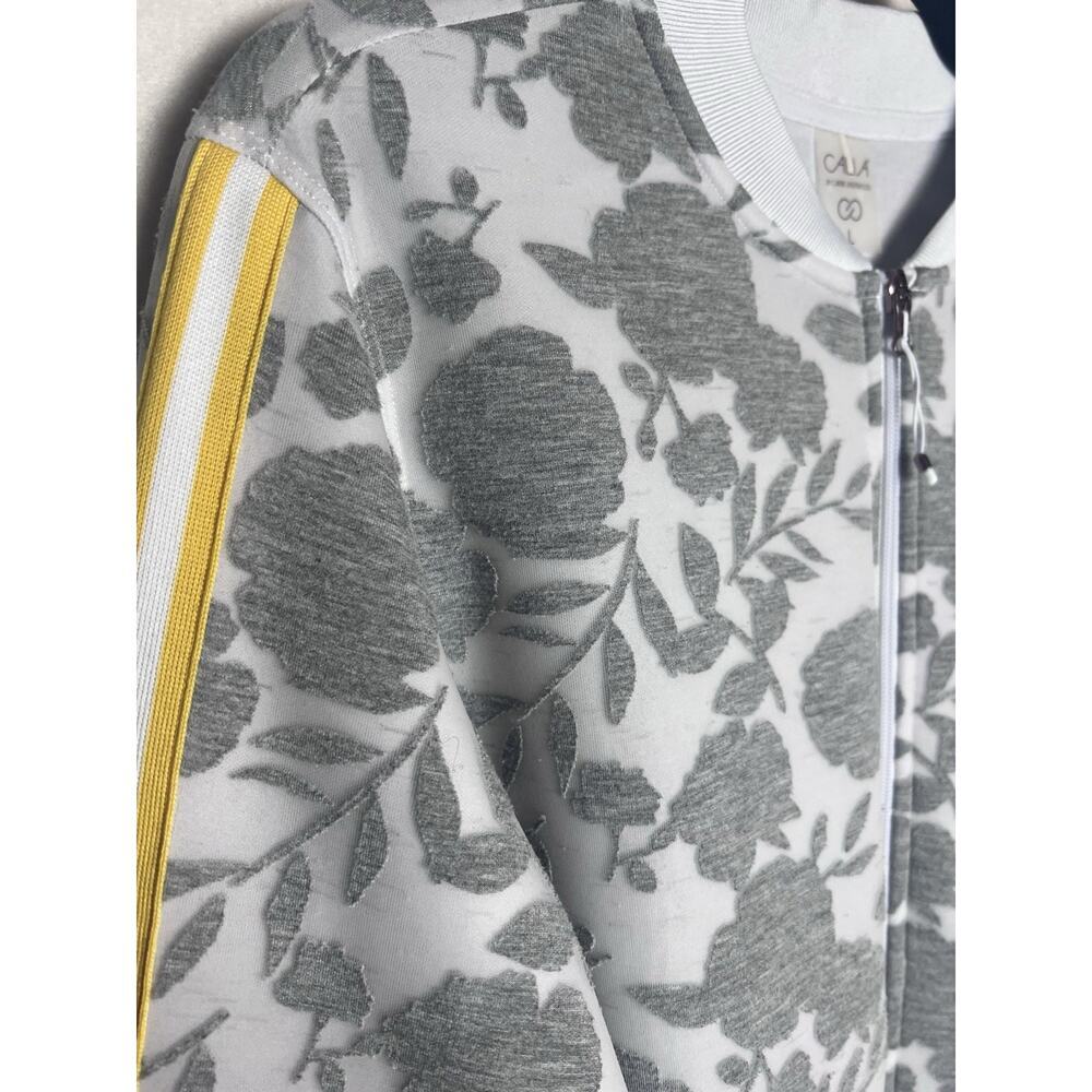 Calia by Carrie Underwood Floral Gray Bomber Jacket Yellow Stripe Size Large - Picture 5 of 7
